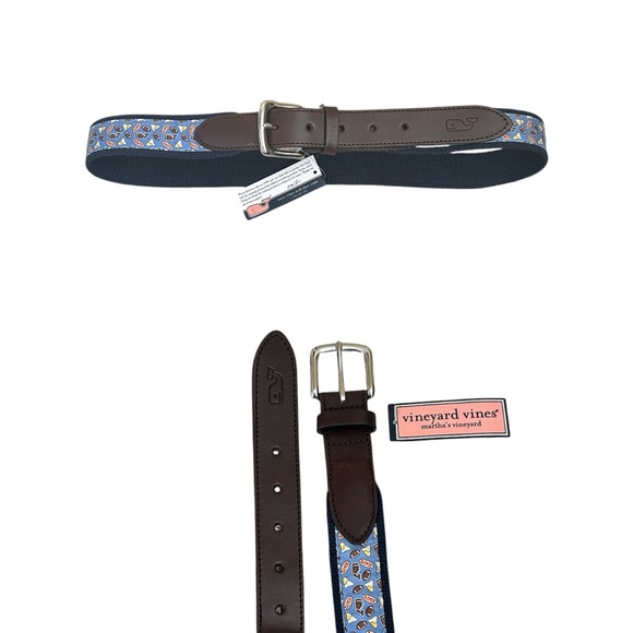 NWT Vineyard Vines Preppy Football Nachos Hot Dogs Canvas Club Belt Sz 34 - Picture 1 of 11